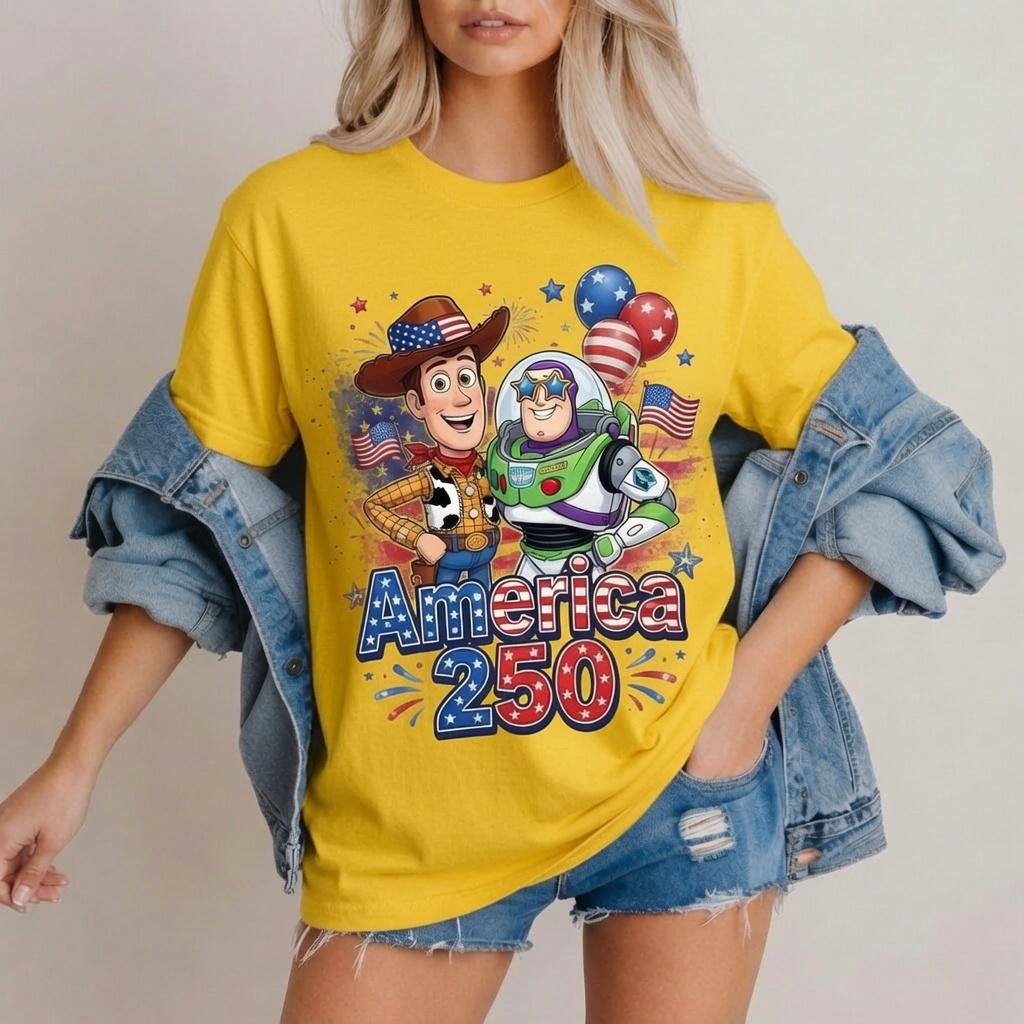 Toy Story America 250 Shirt, Woody Buzz Comfort Colors White T-Shirt for Women Mom Patriotic July 4th Park Day Birthday Gift Outfit Tee | YE26