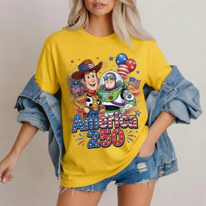 Toy Story America 250 Shirt, Woody Buzz Comfort Colors White T-Shirt for Women Mom Patriotic July 4th Park Day Birthday Gift Outfit Tee | YE26