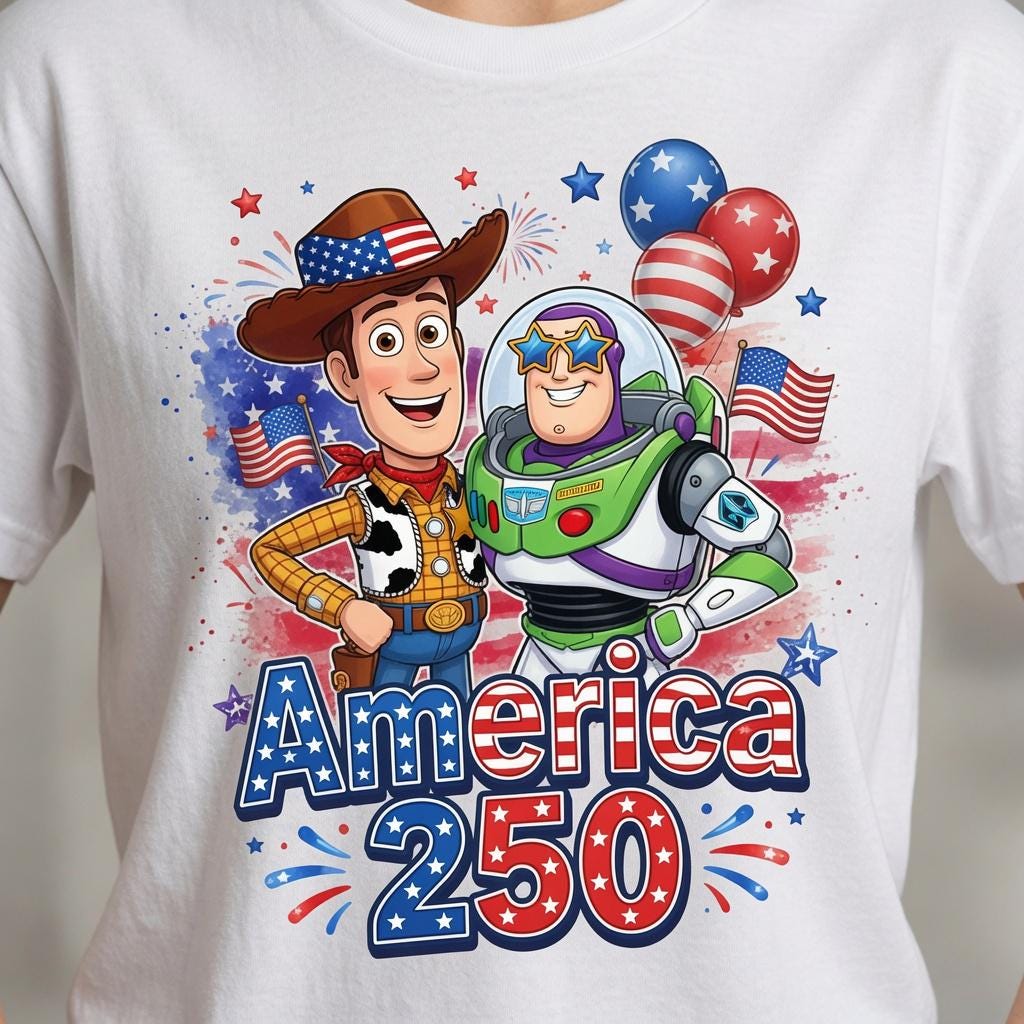 Toy Story America 250 Shirt, Woody Buzz Comfort Colors White T-Shirt for Women Mom Patriotic July 4th Park Day Birthday Gift Outfit Tee | YE26