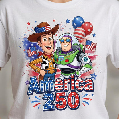 Toy Story America 250 Shirt, Woody Buzz Comfort Colors White T-Shirt for Women Mom Patriotic July 4th Park Day Birthday Gift Outfit Tee | YE26