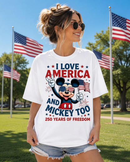 Mickey America 250 Years of Freedom Shirt, Disney Comfort Colors White Patriotic T-Shirt for Women Mom July 4th Gift Outfit Tee Top | KL17