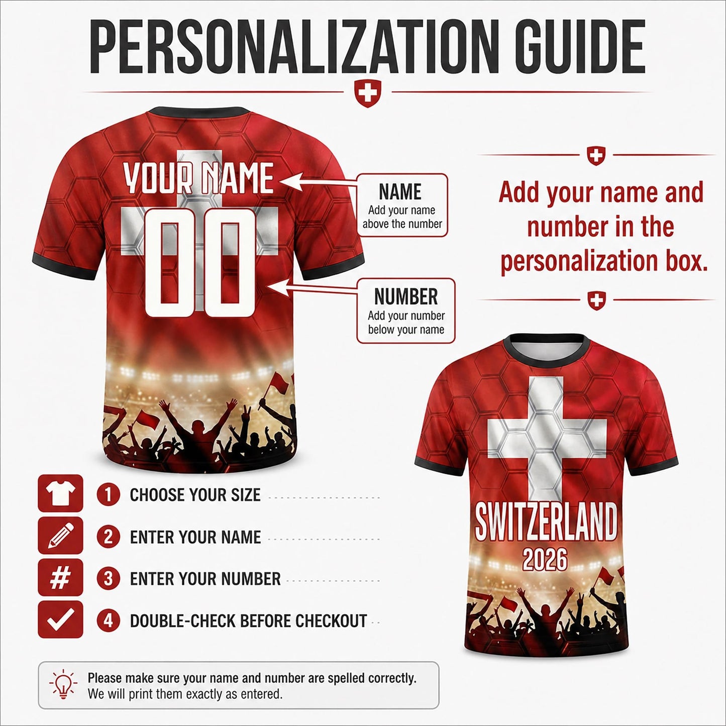 Custom Switzerland Soccer Jersey 2026 World Cup, Personalized Name Number Shirt, Unisex Fan Apparel Gift | MB37