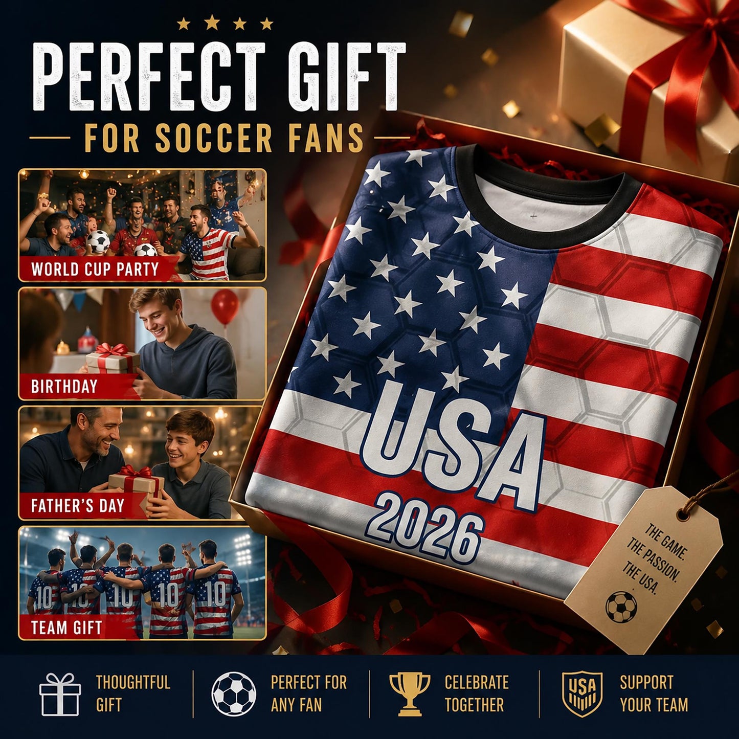 Custom USA Soccer Jersey 2026 World Cup, Personalized Name Number Shirt, Unisex Fan Apparel Gift | DB92