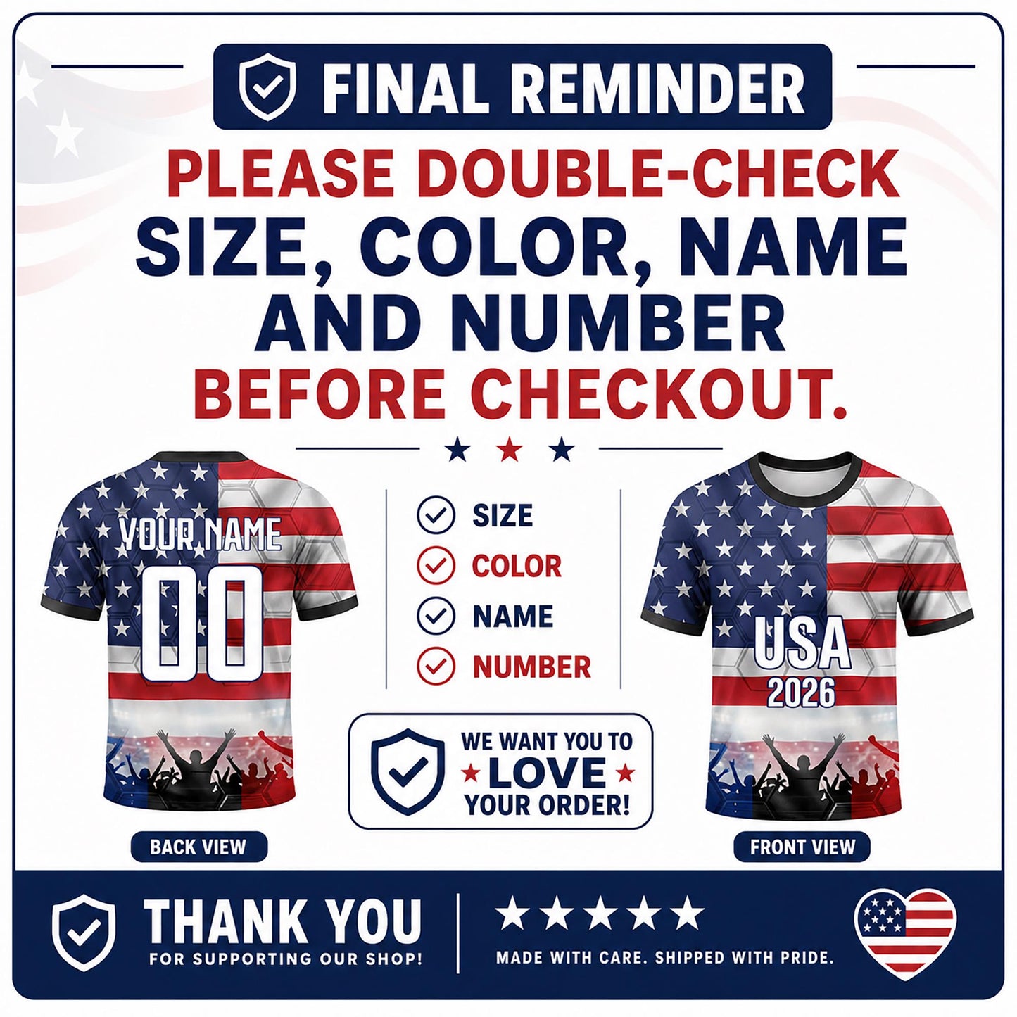Custom USA Soccer Jersey 2026 World Cup, Personalized Name Number Shirt, Unisex Fan Apparel Gift | DB92
