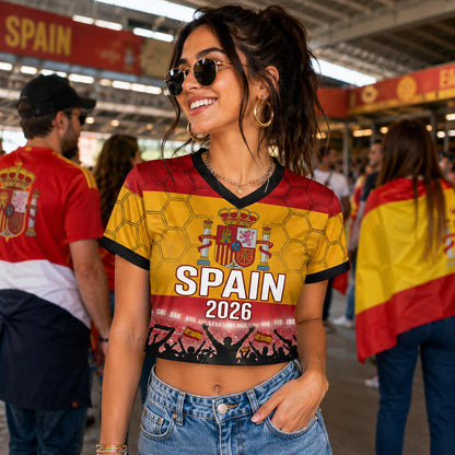 Custom Spain Crop Top Soccer Jersey 2026, Personalized Name Number World Cup Shirt for Women, Game Day Fan Gift | DV42