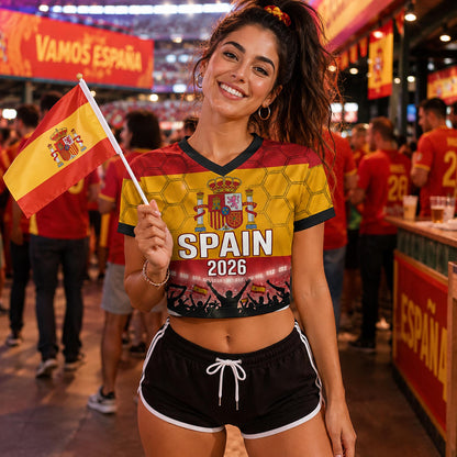 Custom Spain Crop Top Soccer Jersey 2026, Personalized Name Number World Cup Shirt for Women, Game Day Fan Gift | DV42