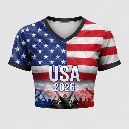 Custom USA Crop Top Soccer Jersey 2026, Personalized Name Number World Cup Shirt for Women, Game Day Fan Gift | GQ28