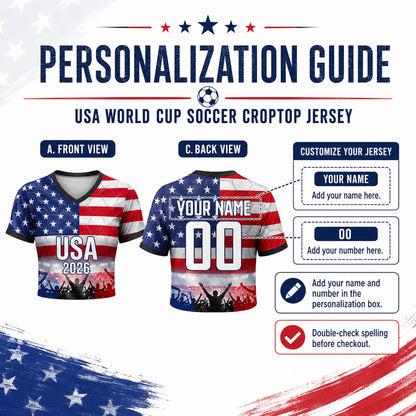 Custom USA Crop Top Soccer Jersey 2026, Personalized Name Number World Cup Shirt for Women, Game Day Fan Gift | GQ28