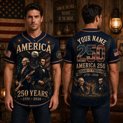 George Washington Lincoln Guitar Jersey, America 250th Baseball Jersey, Patriotic Custom Name Shirt, 1776 2026 USA Jersey | MV69