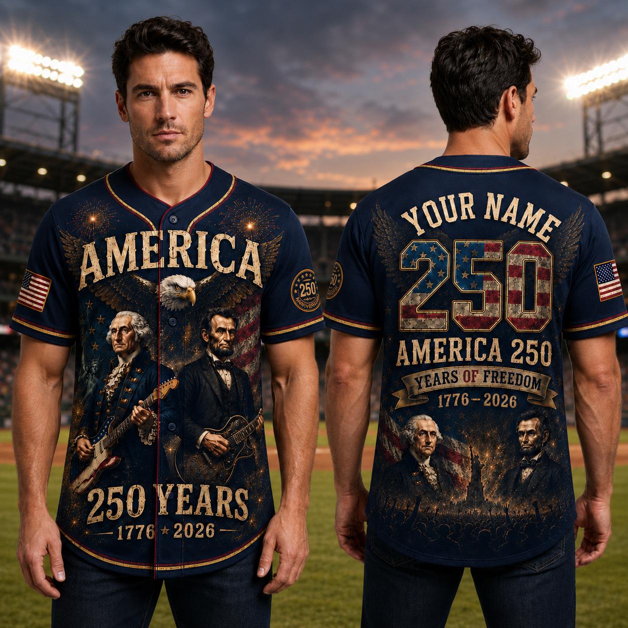 George Washington Lincoln Guitar Jersey, America 250th Baseball Jersey, Patriotic Custom Name Shirt, 1776 2026 USA Jersey | MV69