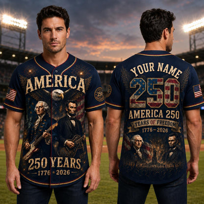 George Washington Lincoln Guitar Jersey, America 250th Baseball Jersey, Patriotic Custom Name Shirt, 1776 2026 USA Jersey | MV69
