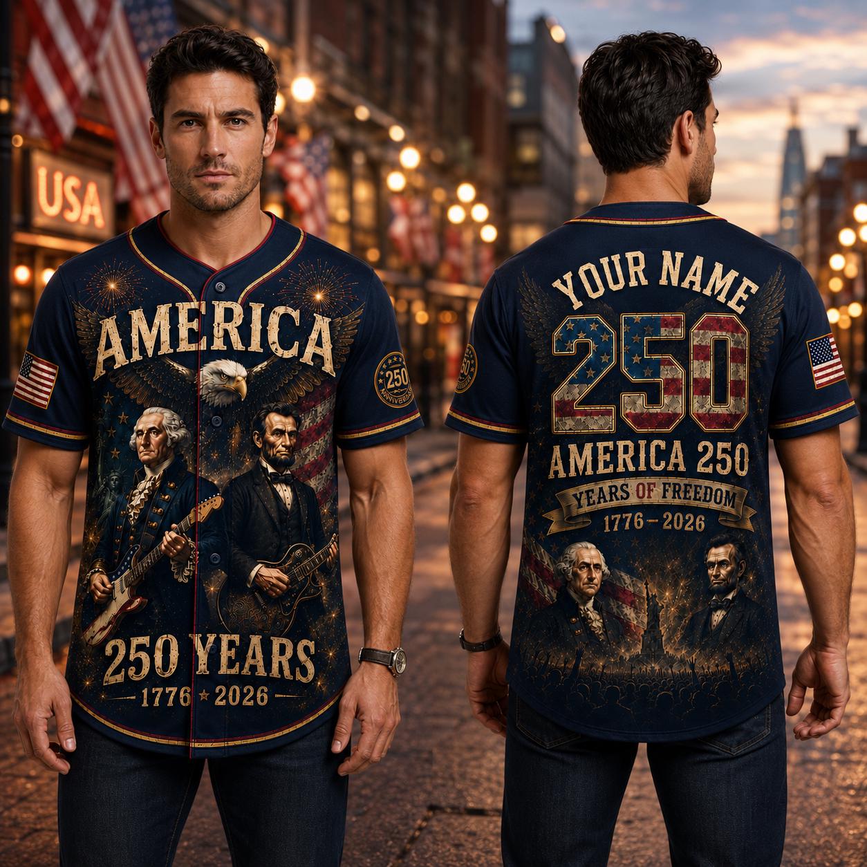 George Washington Lincoln Guitar Jersey, America 250th Baseball Jersey, Patriotic Custom Name Shirt, 1776 2026 USA Jersey | MV69