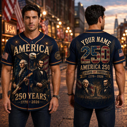 George Washington Lincoln Guitar Jersey, America 250th Baseball Jersey, Patriotic Custom Name Shirt, 1776 2026 USA Jersey | MV69