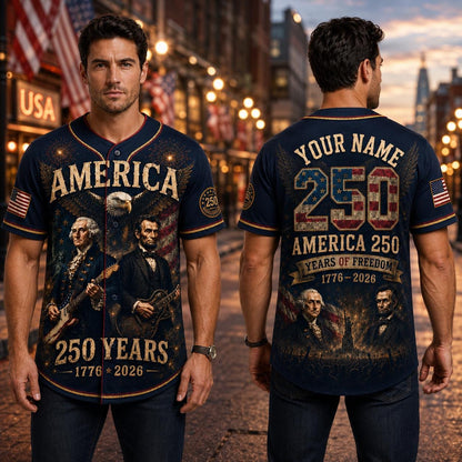 George Washington Lincoln Guitar Jersey, America 250th Baseball Jersey, Patriotic Custom Name Shirt, 1776 2026 USA Jersey | MV69
