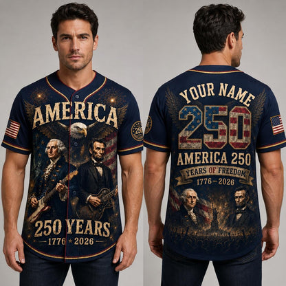 George Washington Lincoln Guitar Jersey, America 250th Baseball Jersey, Patriotic Custom Name Shirt, 1776 2026 USA Jersey | MV69