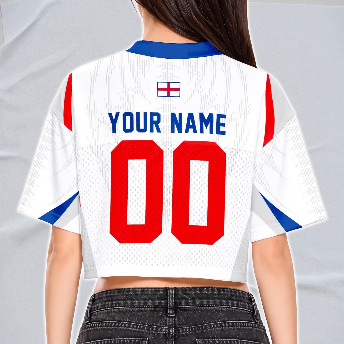 Custom England Soccer Crop Top Jersey, Personalized Name Number Shirt, Football Fan Crop Tee, Bachelorette Party & Festival Outfit | PJ86