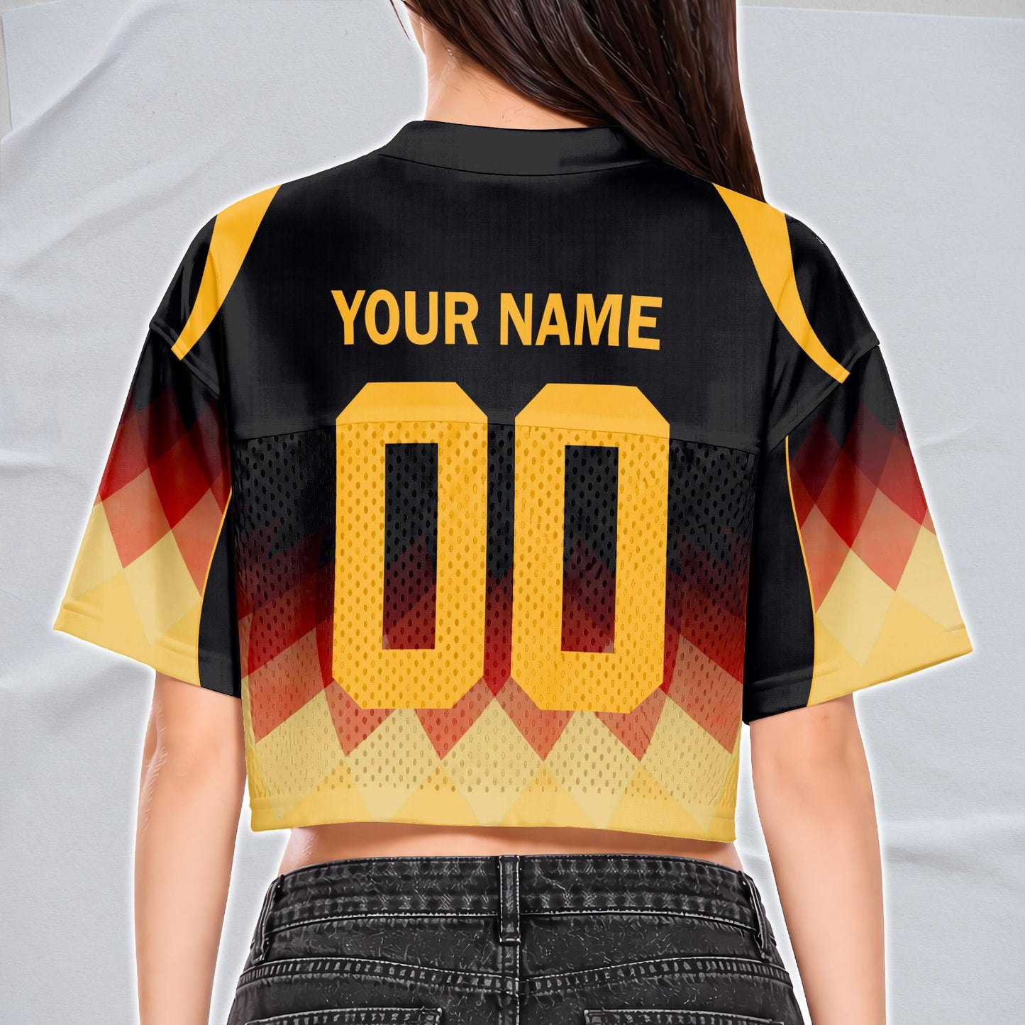 Custom Cheerleading Germany Football Jersey for Women, Personalized Printed Name Number Mesh Crop Top, White Navy Soccer Jersey,German Shirt | YQ86