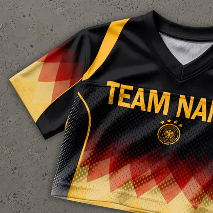 Custom Cheerleading Germany Football Jersey for Women, Personalized Printed Name Number Mesh Crop Top, White Navy Soccer Jersey,German Shirt | YQ86