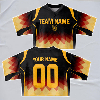 Custom Cheerleading Germany Football Jersey for Women, Personalized Printed Name Number Mesh Crop Top, White Navy Soccer Jersey,German Shirt | YQ86