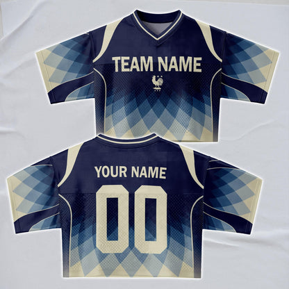 Custom Cheerleading France Football Jersey for Women, Personalized Printed Name Number Mesh Crop Top, White Navy Soccer Jersey,France Shirt | EA51