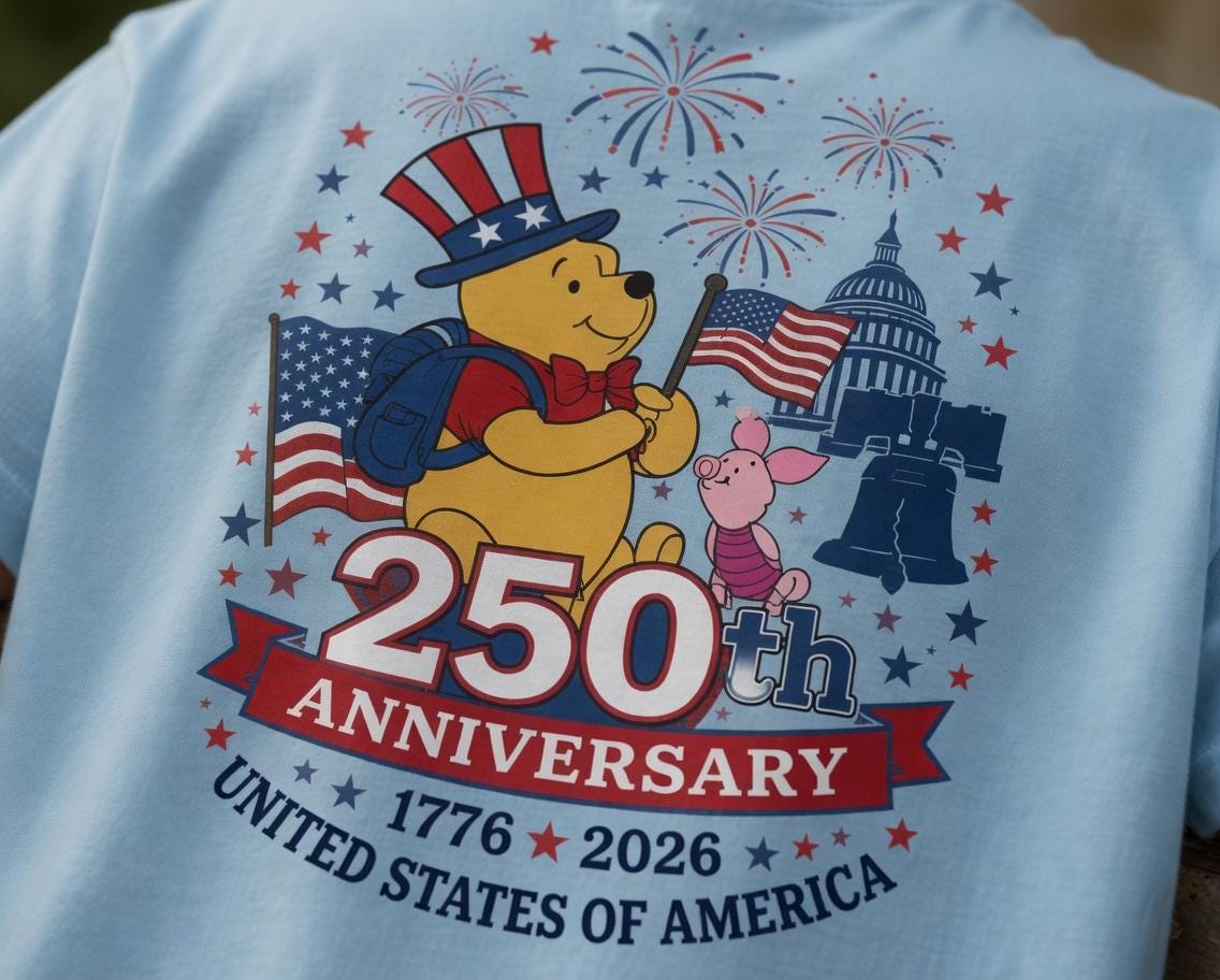 Winnie the Pooh 250th Anniversary Shirt, Disney Pooh Piglet Comfort Colors Tee, Patriotic Front Back July 4th Gift for Women | AC80