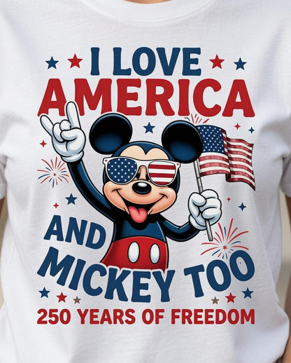 I Love America Mickey Shirt, 250 Years of Freedom Comfort Colors Tee for Women Mom Patriotic July 4th Park Day Gift Outfit | QY19