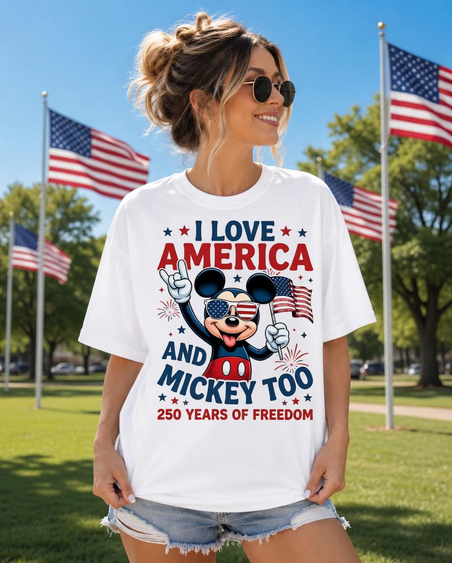 I Love America Mickey Shirt, 250 Years of Freedom Comfort Colors Tee for Women Mom Patriotic July 4th Park Day Gift Outfit | QY19