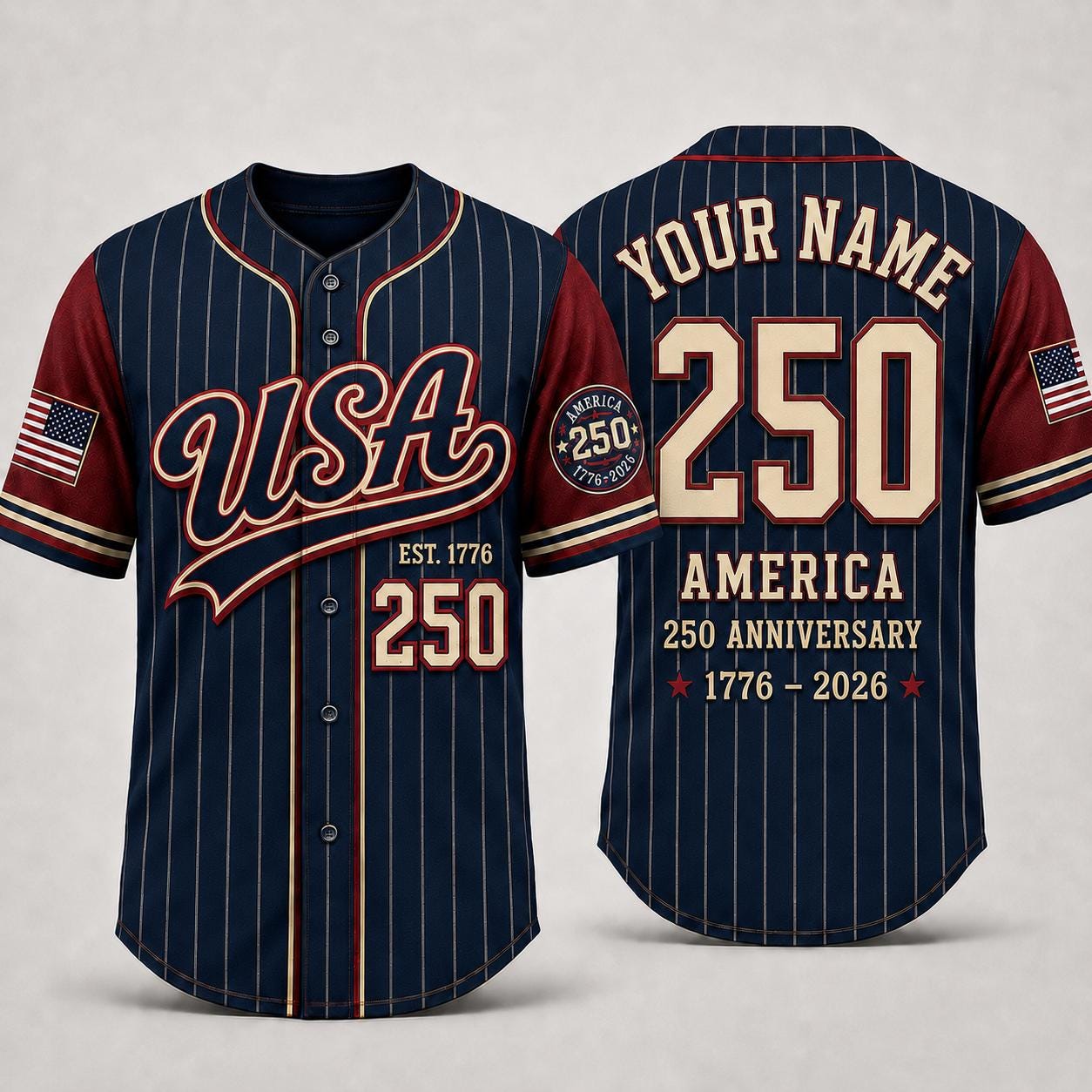 USA 250th Anniversary Baseball Jersey, Personalized USA 250 Shirt, America 1776-2026 Shirt, Patriotic Baseball Jersey, Independence Day Gift | SW27