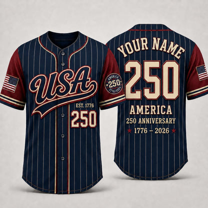 USA 250th Anniversary Baseball Jersey, Personalized USA 250 Shirt, America 1776-2026 Shirt, Patriotic Baseball Jersey, Independence Day Gift | SW27
