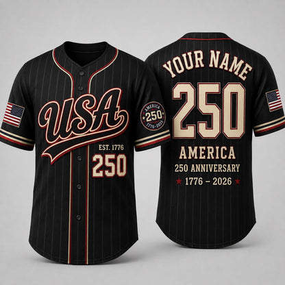 USA 250th Anniversary Baseball Jersey, Personalized USA 250 Shirt, America 1776-2026 Shirt, Patriotic Baseball Jersey, Independence Day Gift | SW27
