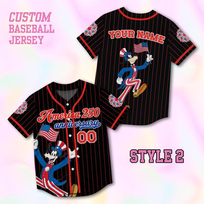 Custom Goofy America 250th Anniversary Baseball Jersey, Personalized Disney 4th of July Shirt, Patriotic Dog Independence Day Gift Tee | GY53