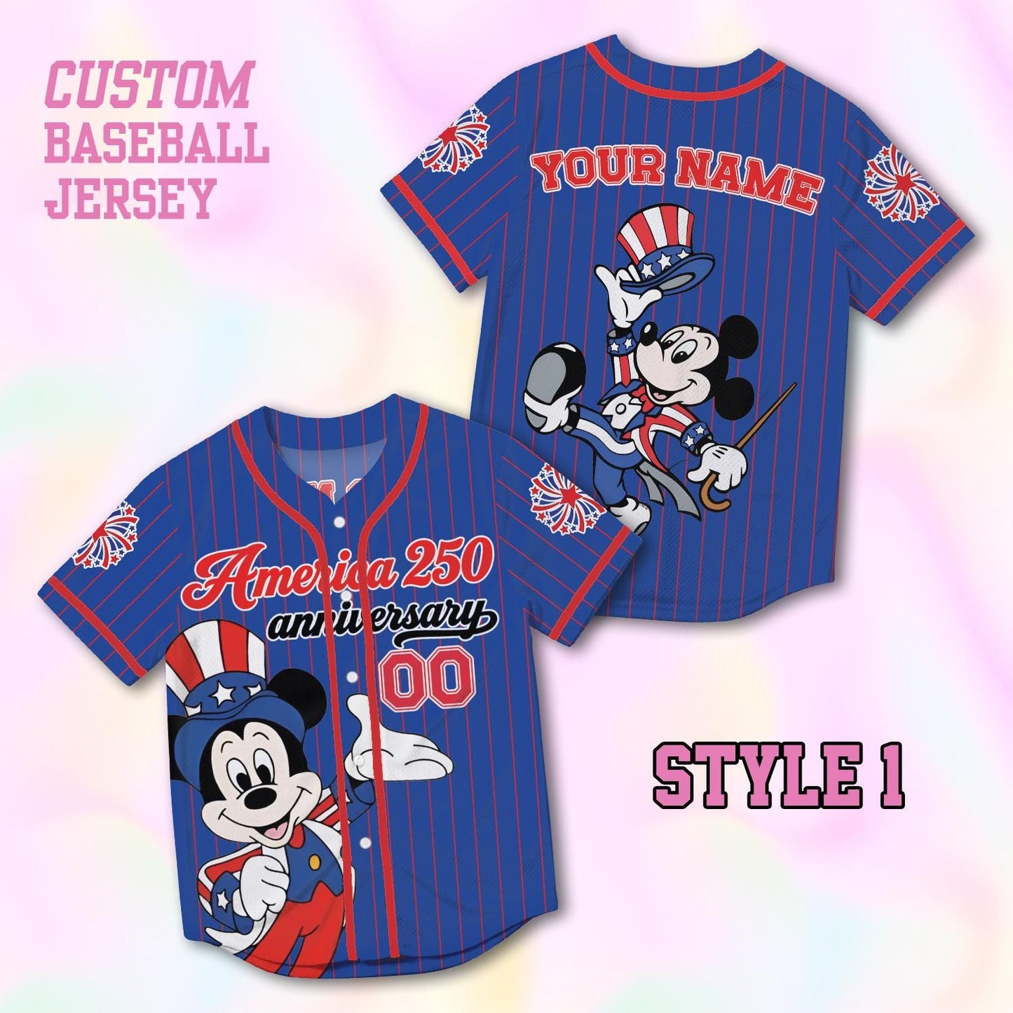 Custom Mickey America 250th Anniversary Baseball Jersey, Personalized Disney 4th of July Shirt, Patriotic Mouse Independence Day Gift Tee | BN57