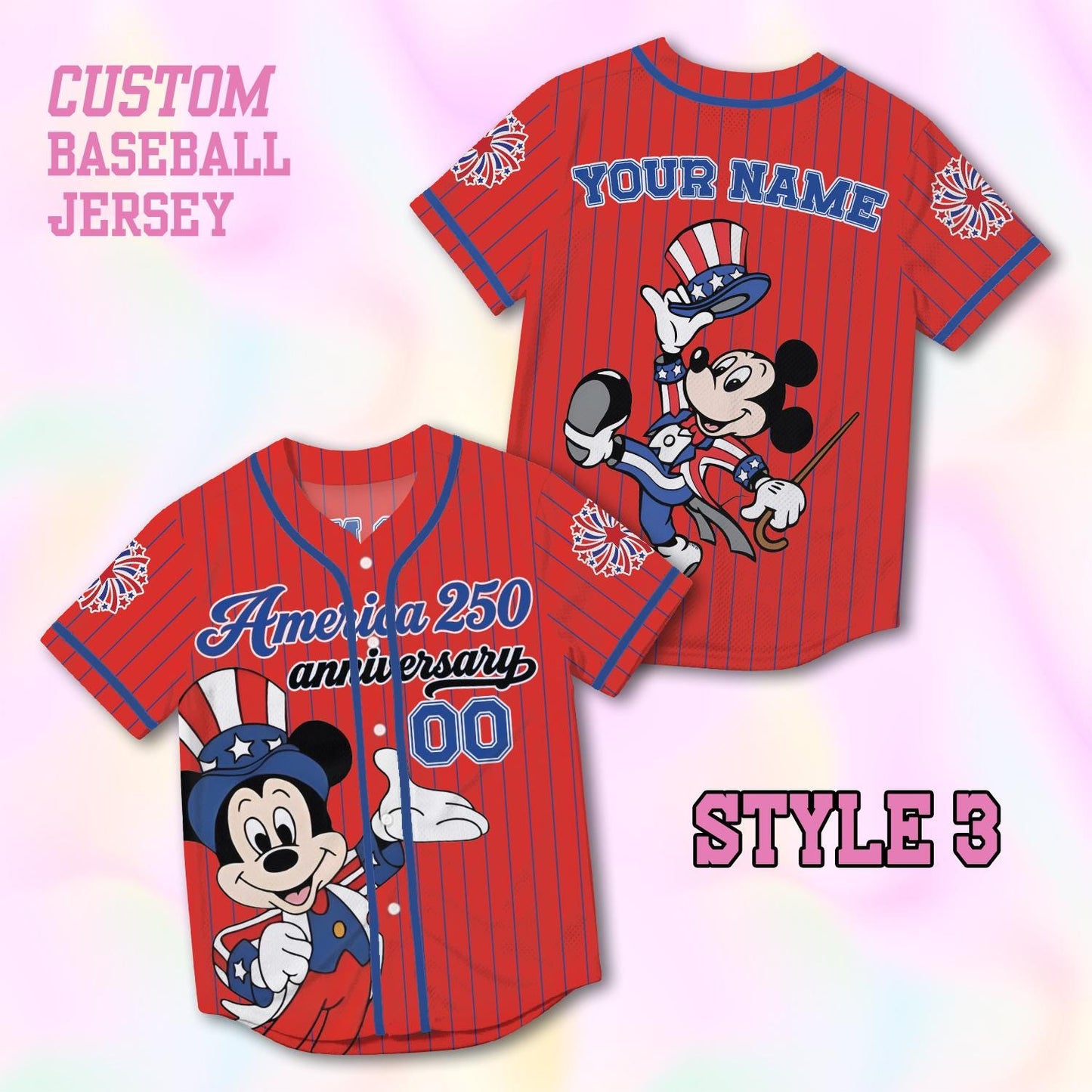 Custom Mickey America 250th Anniversary Baseball Jersey, Personalized Disney 4th of July Shirt, Patriotic Mouse Independence Day Gift Tee | BN57