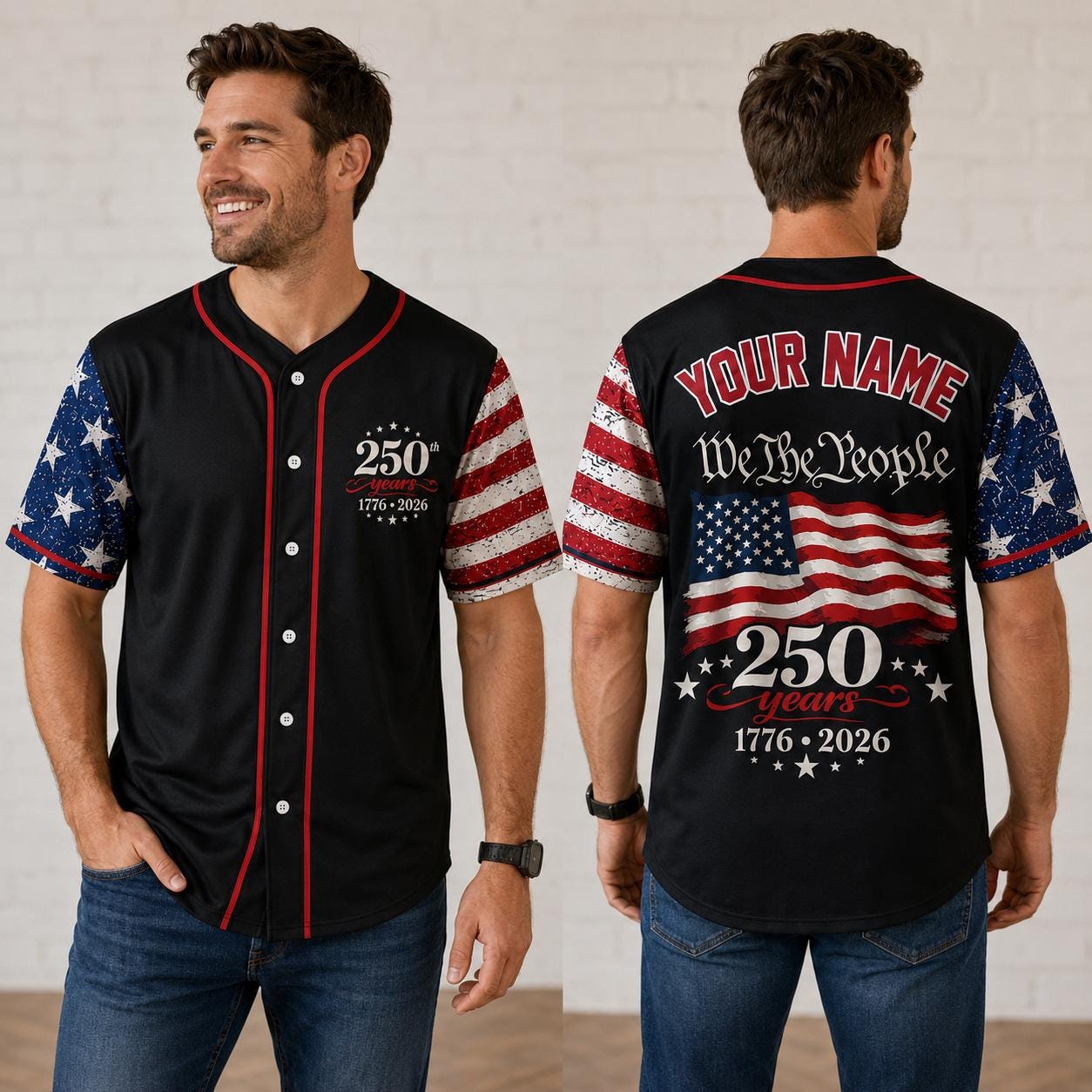 Custom USA 250th Anniversary Jersey, We The People Baseball Shirt, 1776-2026 Semiquincentennial Gift, Patriotic 4th of July Outfit | QC68