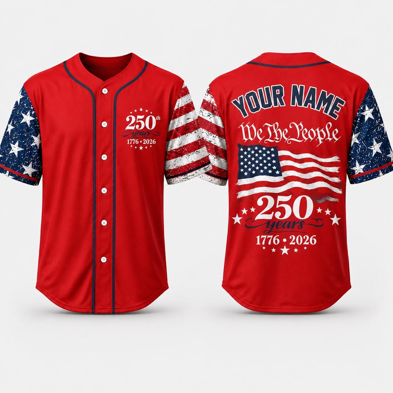 Custom USA 250th Anniversary Jersey, We The People Baseball Shirt, 1776-2026 Semiquincentennial Gift, Patriotic 4th of July Outfit | QC68