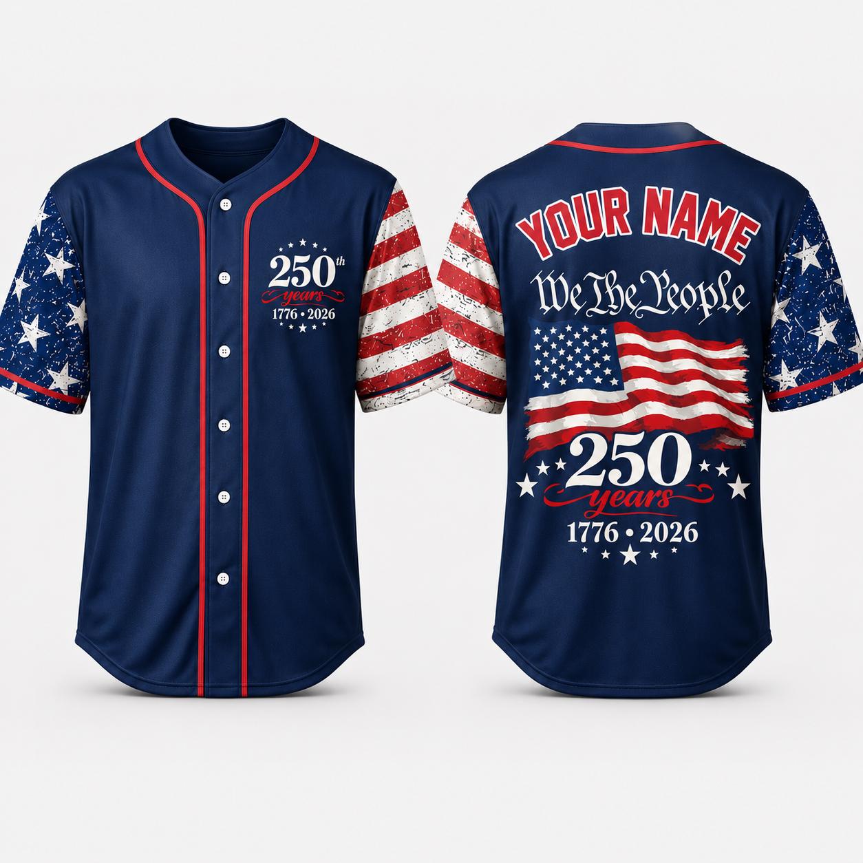 Custom USA 250th Anniversary Jersey, We The People Baseball Shirt, 1776-2026 Semiquincentennial Gift, Patriotic 4th of July Outfit | QC68