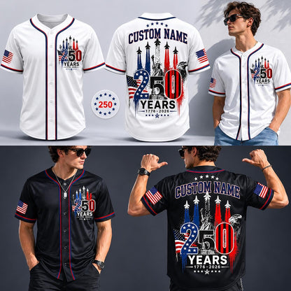 Custom USA 250th Anniversary Baseball Jersey, Personalized 1776-2026 America 250 Years Shirt, Patriotic 4th of July Jersey Gift | RD13