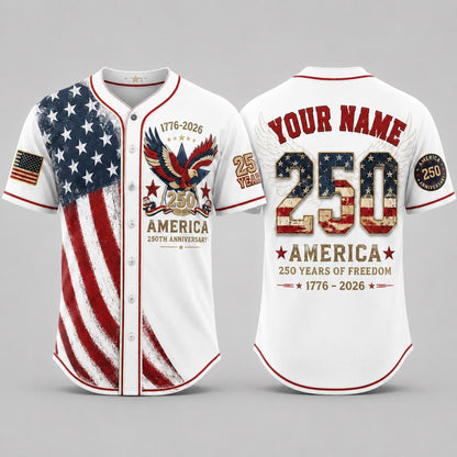 America 250th Anniversary Baseball Jersey, Custom Name USA Jersey, 1776 2026 Patriotic Shirt, 4th of July Gift, Freedom Jersey | KQ33