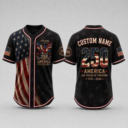 America 250th Anniversary Baseball Jersey, Custom Name USA Jersey, 1776 2026 Patriotic Shirt, 4th of July Gift, Freedom Jersey | KQ33