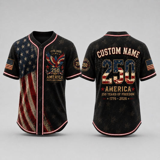 America 250th Anniversary Baseball Jersey, Custom Name USA Jersey, 1776 2026 Patriotic Shirt, 4th of July Gift, Freedom Jersey | KQ33