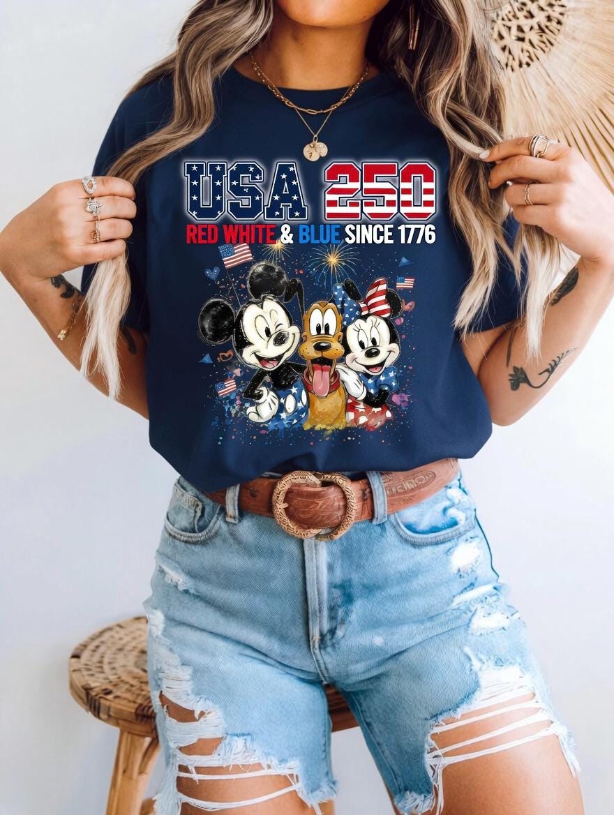 USA 250 Mickey Friends Shirt, Disney Comfort Colors Tee, Red White Blue Since 1776 Patriotic 4th of July Shirt for Women | LY95