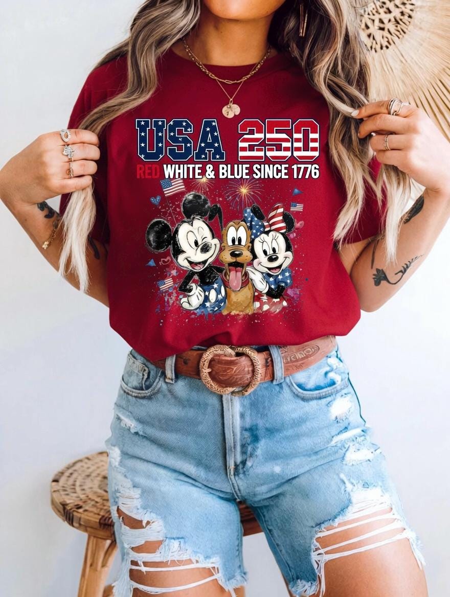 USA 250 Mickey Friends Shirt, Disney Comfort Colors Tee, Red White Blue Since 1776 Patriotic 4th of July Shirt for Women | LY95