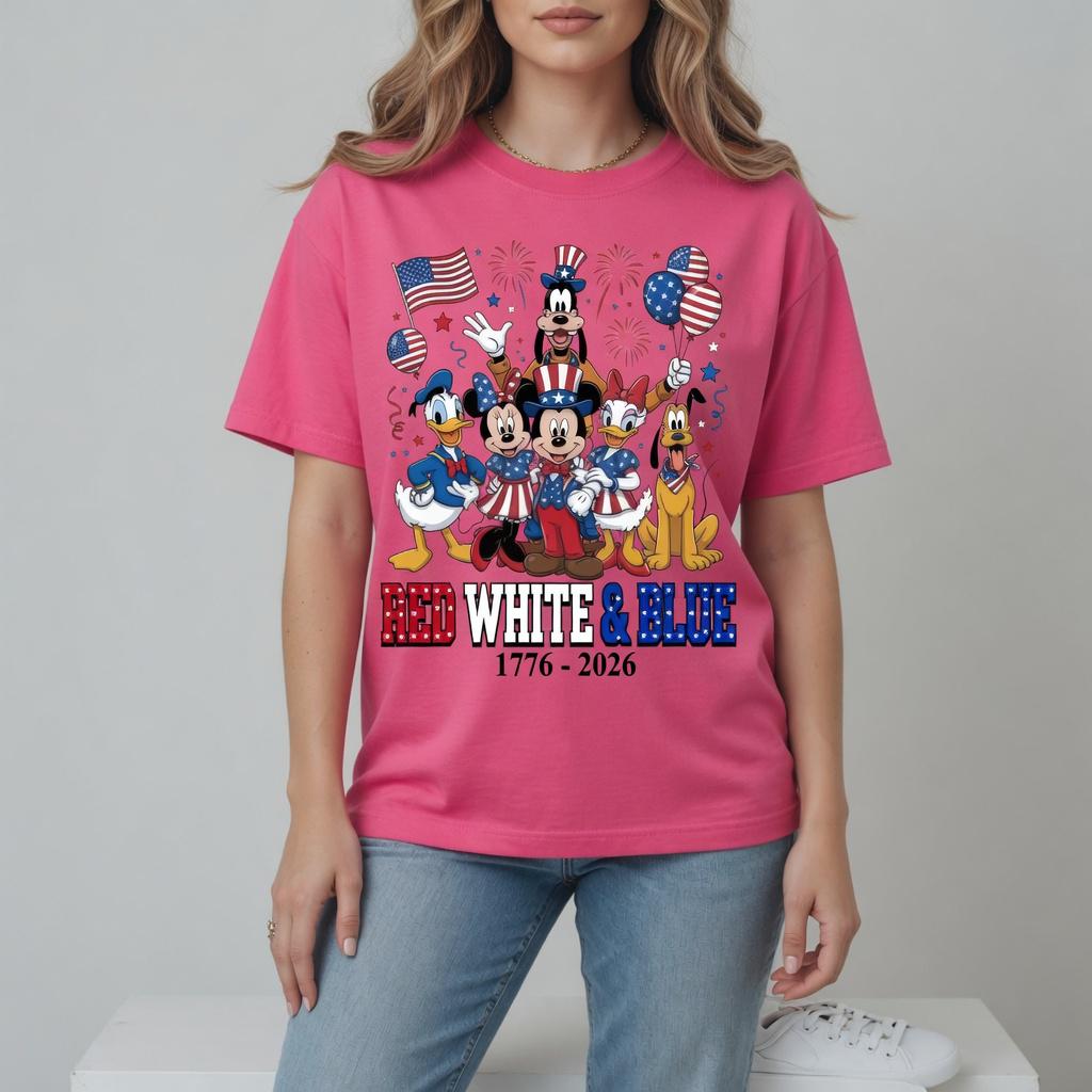 Red White Blue Mickey Friends Shirt, Disney Comfort Colors Tee, 1776 2026 Patriotic 4th of July Shirt for Women Mom | WW92
