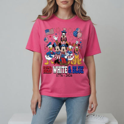 Red White Blue Mickey Friends Shirt, Disney Comfort Colors Tee, 1776 2026 Patriotic 4th of July Shirt for Women Mom | WW92