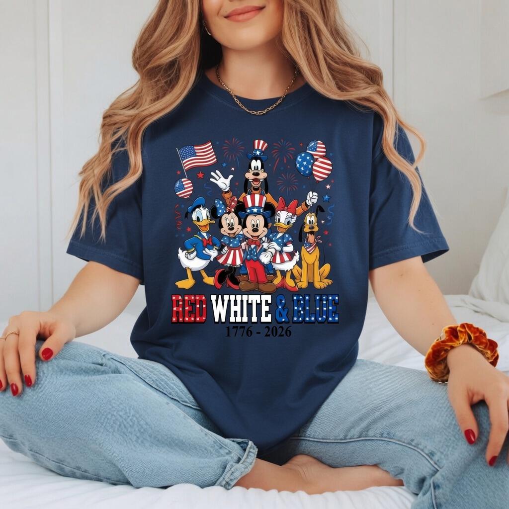 Red White Blue Mickey Friends Shirt, Disney Comfort Colors Tee, 1776 2026 Patriotic 4th of July Shirt for Women Mom | WW92