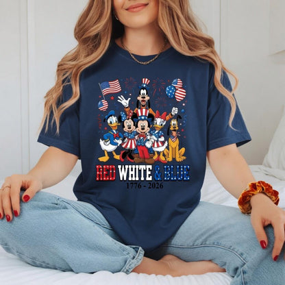 Red White Blue Mickey Friends Shirt, Disney Comfort Colors Tee, 1776 2026 Patriotic 4th of July Shirt for Women Mom | WW92