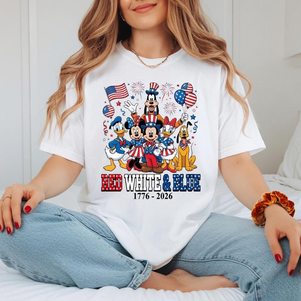 Red White Blue Mickey Friends Shirt, Disney Comfort Colors Tee, 1776 2026 Patriotic 4th of July Shirt for Women Mom | WW92
