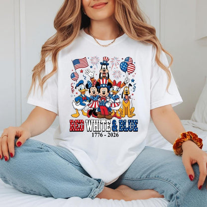 Red White Blue Mickey Friends Shirt, Disney Comfort Colors Tee, 1776 2026 Patriotic 4th of July Shirt for Women Mom | WW92