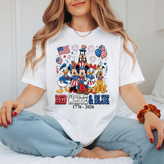 Red White Blue Mickey Friends Shirt, Disney Comfort Colors Tee, 1776 2026 Patriotic 4th of July Shirt for Women Mom | WW92