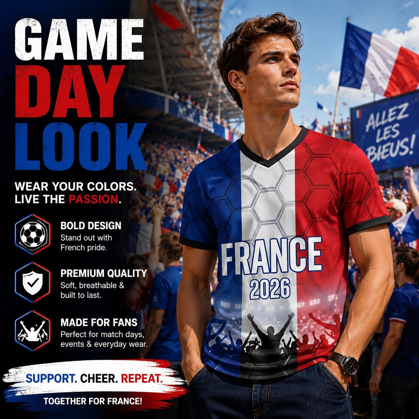 Custom France Soccer Jersey 2026 World Cup, Personalized Name Number Shirt for Men Women Kids, France Fan Apparel Gift | GM99